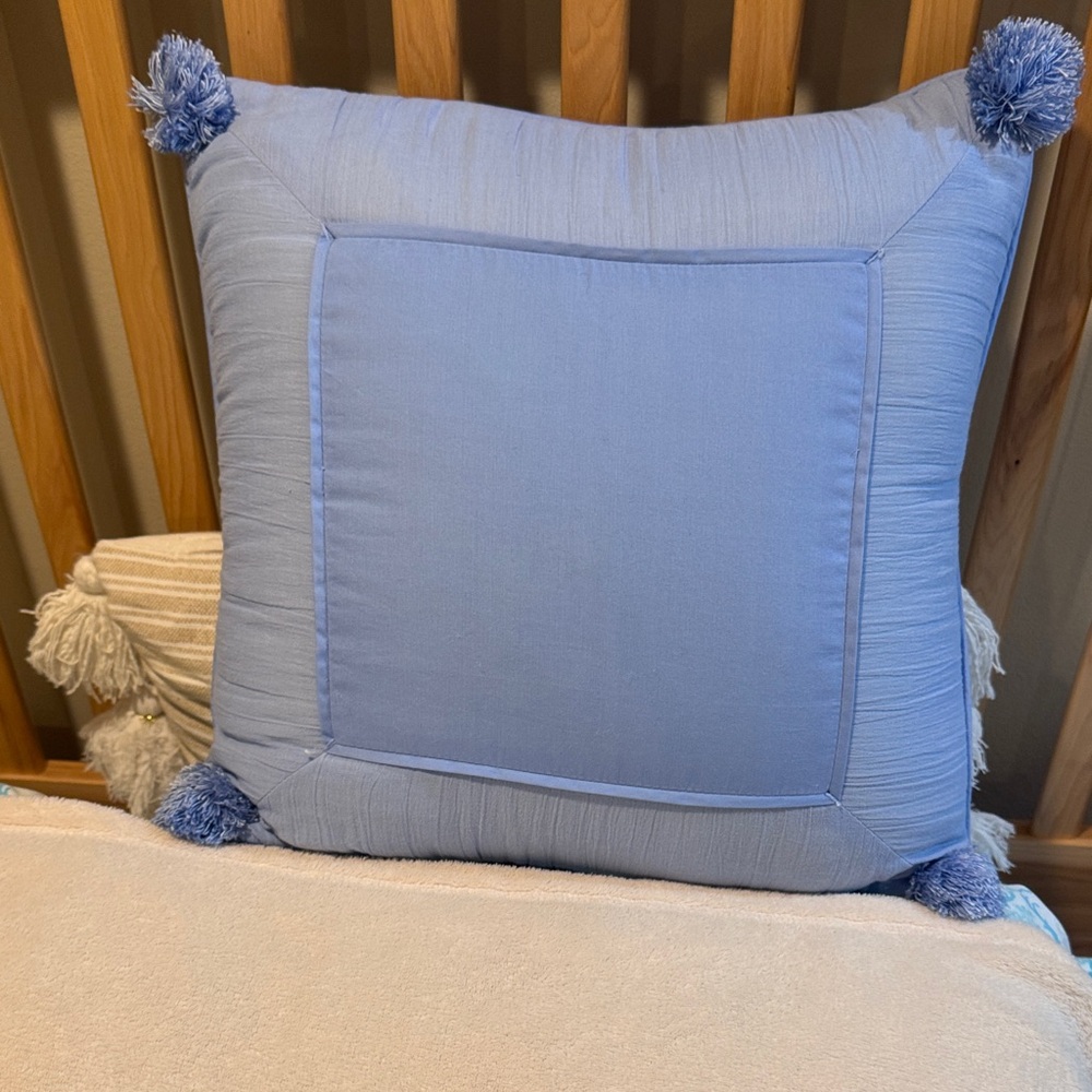 Pottery Barn Kids Blue and Light Blue Pom-Pom Pillows - Picture 4 of 7